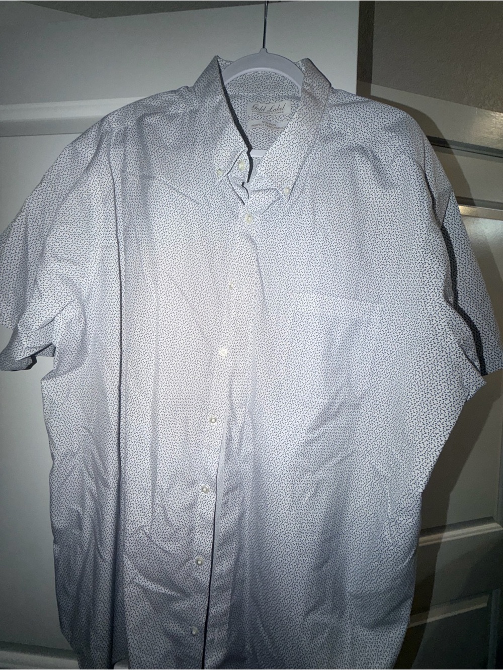Short-Sleeve Button-Down Shirt in White with Micro Print